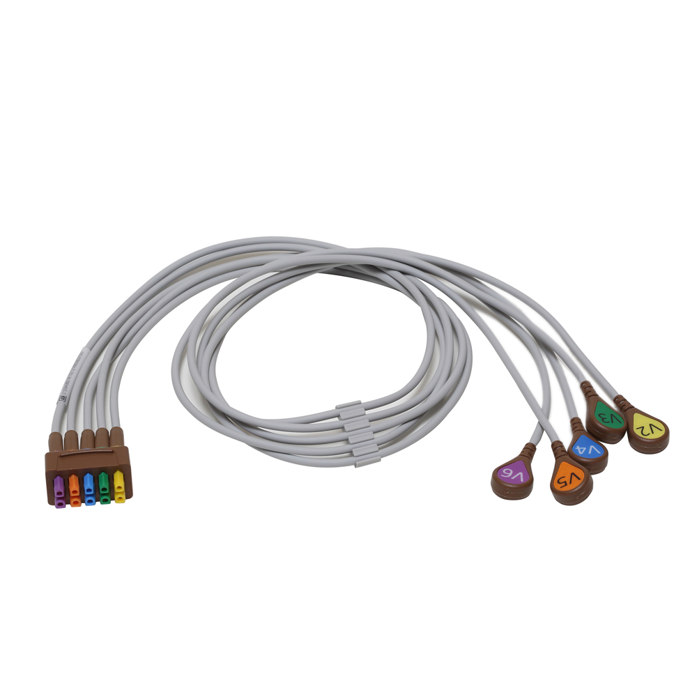 ECG Leadwire set, 5-lead V2-6, snap, AHA, 74 cm/29 in, 1/pack