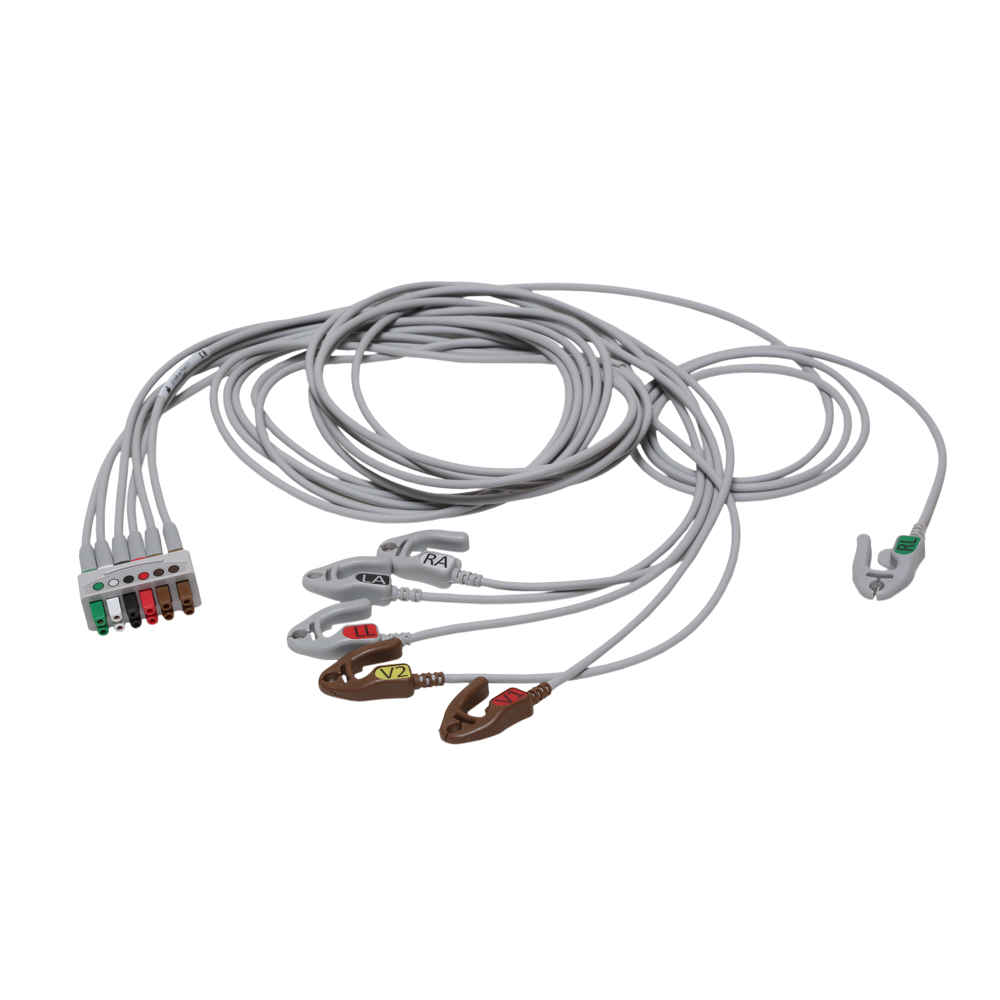 ECG Leadwire set, 6-lead, grouped, grabber, AHA, 130 cm/51 in, 1/pack