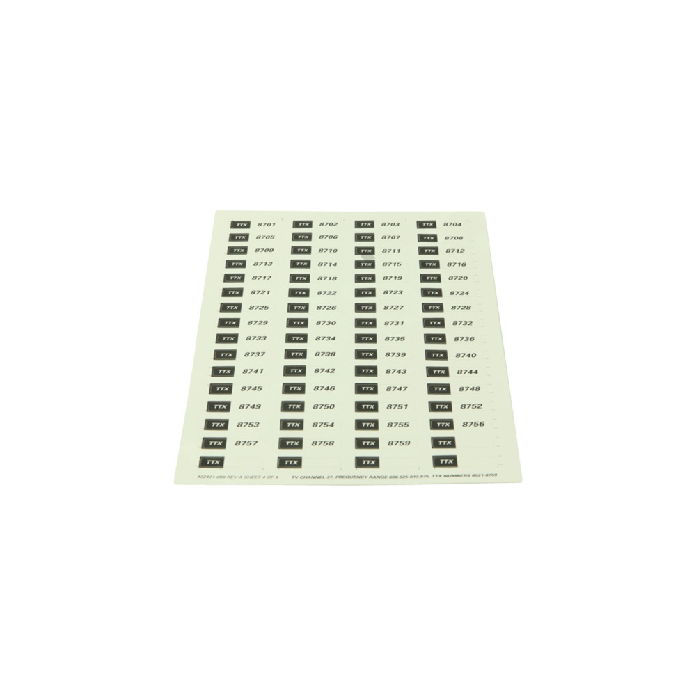 Label TTX Numbers Channel 37 Label TTX Numbers Channel 37